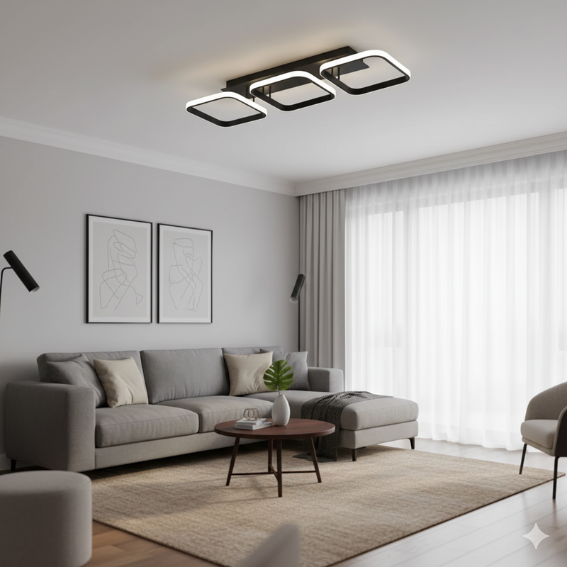 Luminária de Teto LED Nórdica Quadrada 3 Lâmpadas – Design Premium e Iluminação Potente