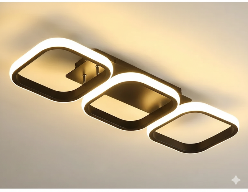 Luminária de Teto LED Nórdica Quadrada 3 Lâmpadas – Design Premium e Iluminação Potente