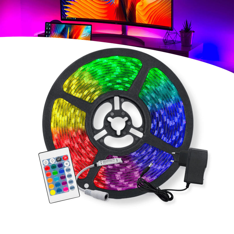 Fita LED Adesiva RGB Inteligente com Sensor de Som USB Bluetooth 5M