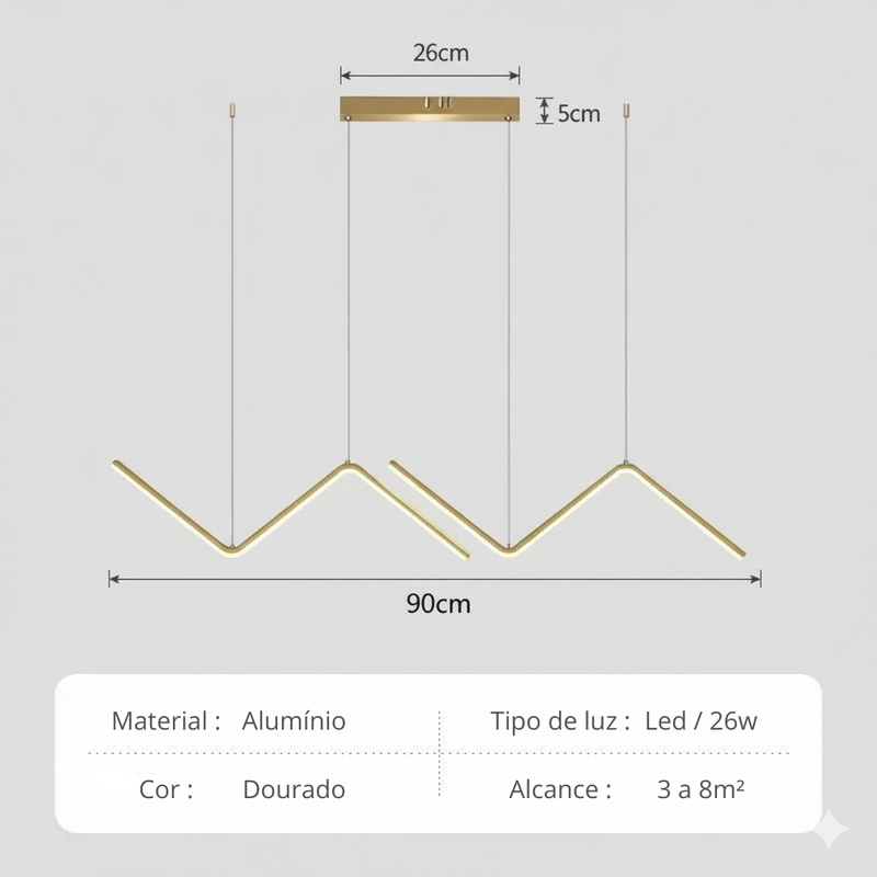 Lustre Linea Duo LED – Design Contemporâneo em Zigzag
