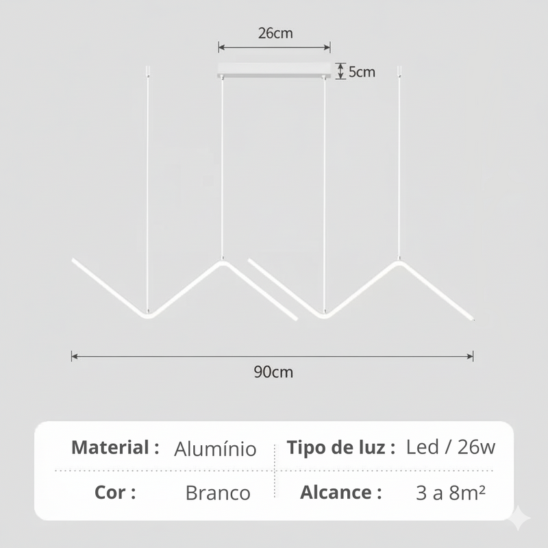 Lustre Linea Duo LED – Design Contemporâneo em Zigzag