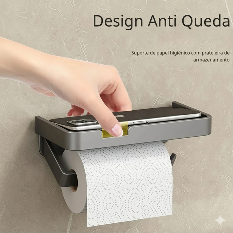 Porta Papel Higiênico de Parede com Nicho para Celular e Objetos
